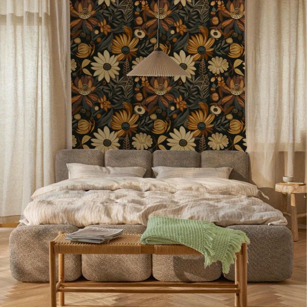 2rolls Leaf Wallpaper Peel and Stick Dark Floral Wallpaper Vintage Self-Adhesive Wall Sticker Removable Contact Paper for Home Decor Living Room
