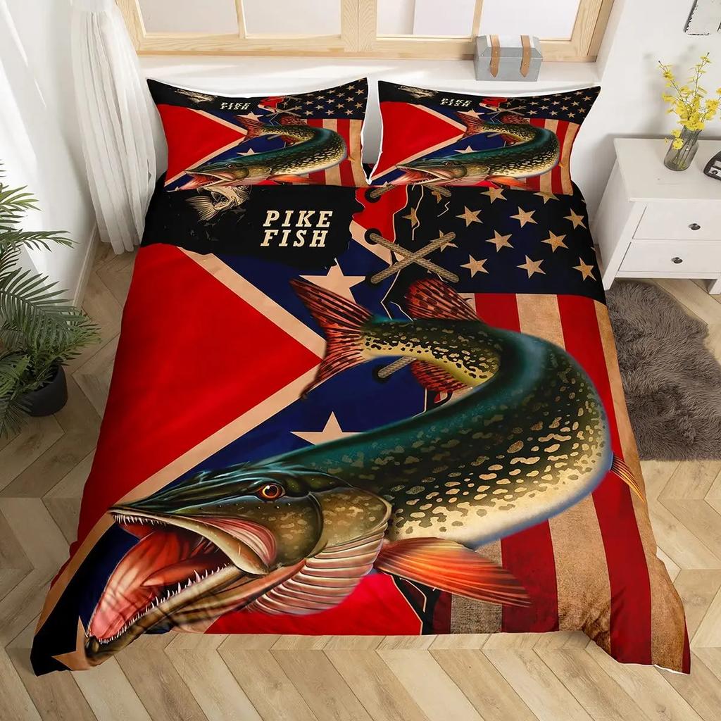 Marlin Swordfish Duvet Cover Set Hunting Fishing Bedding Set Tie Dye Sea Fishing Boat Marine Life Nautical Comforter Cover Queen