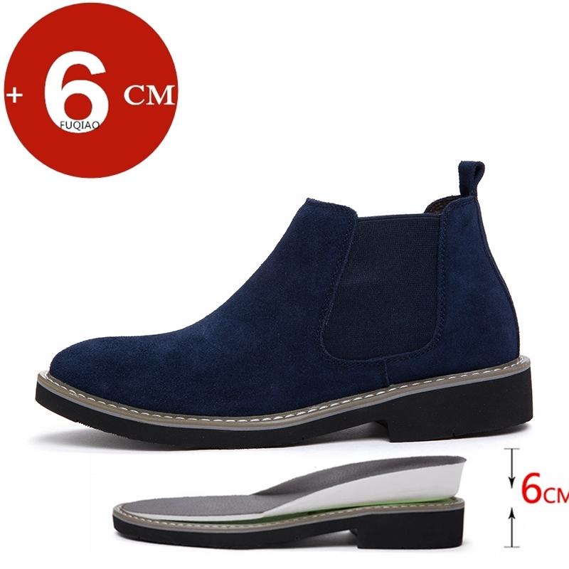 Большой размер 48 Мужские туфли на платформе Ботинки челси 6 см Невидимые туфли с внутренней платформой Мужские туфли для увеличения роста Замшевые кожаные мужские ботинки