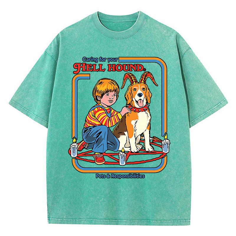 Garing For Your Hell Hound Washed Retro Мужская Женская Футболка Хлопковая Рубашка Уличные Свободные Футболки Летние Дышащие Короткие Рукава