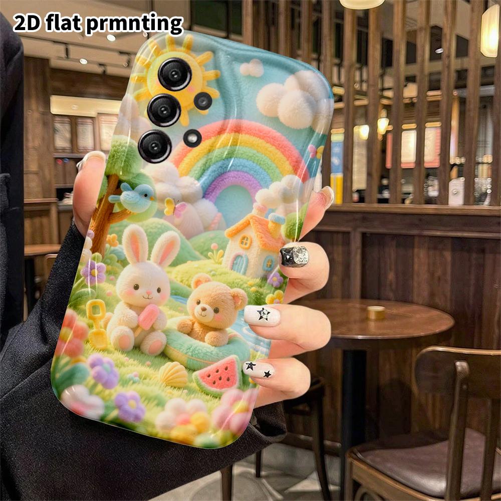 Phone Case: 2D flat, fits Samsung Galaxy A34 A35 M05 M06 S20 S22 S21 FE Plus 5G, with rabbit and little bear, perfect Christmas and Halloween holiday