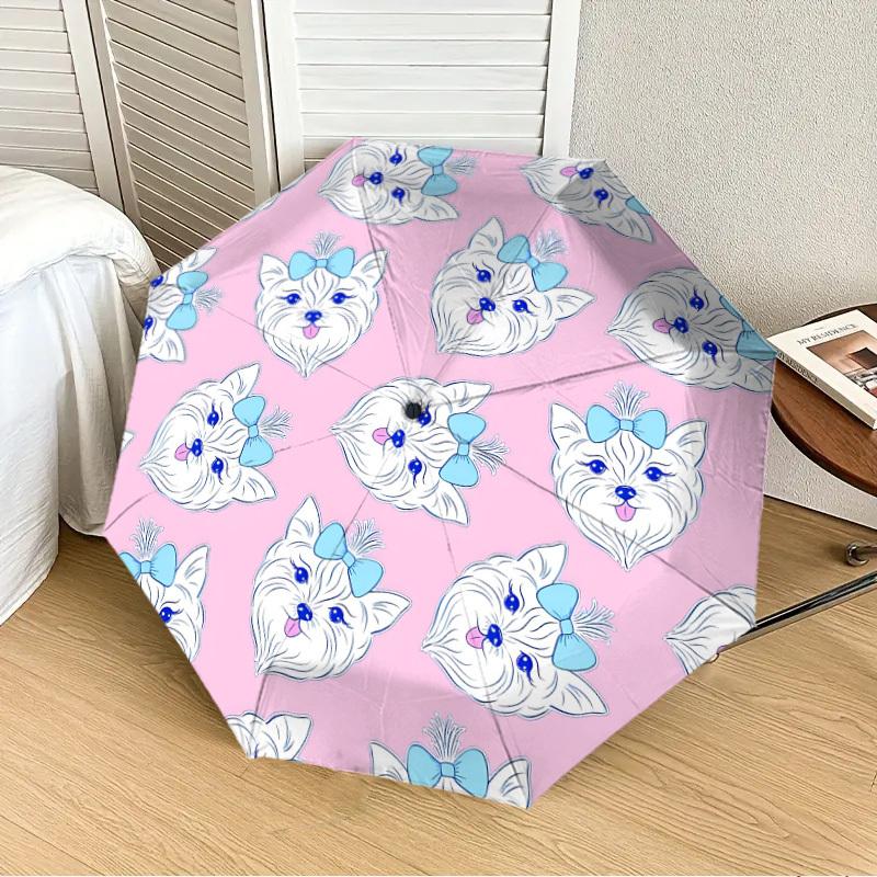 1pc Dogs with Bows Pattern Automatic Folding Umbrella, 8 Ribs Iron Frame, Suitable for Outdoor Travel and Daily Use yy251120174