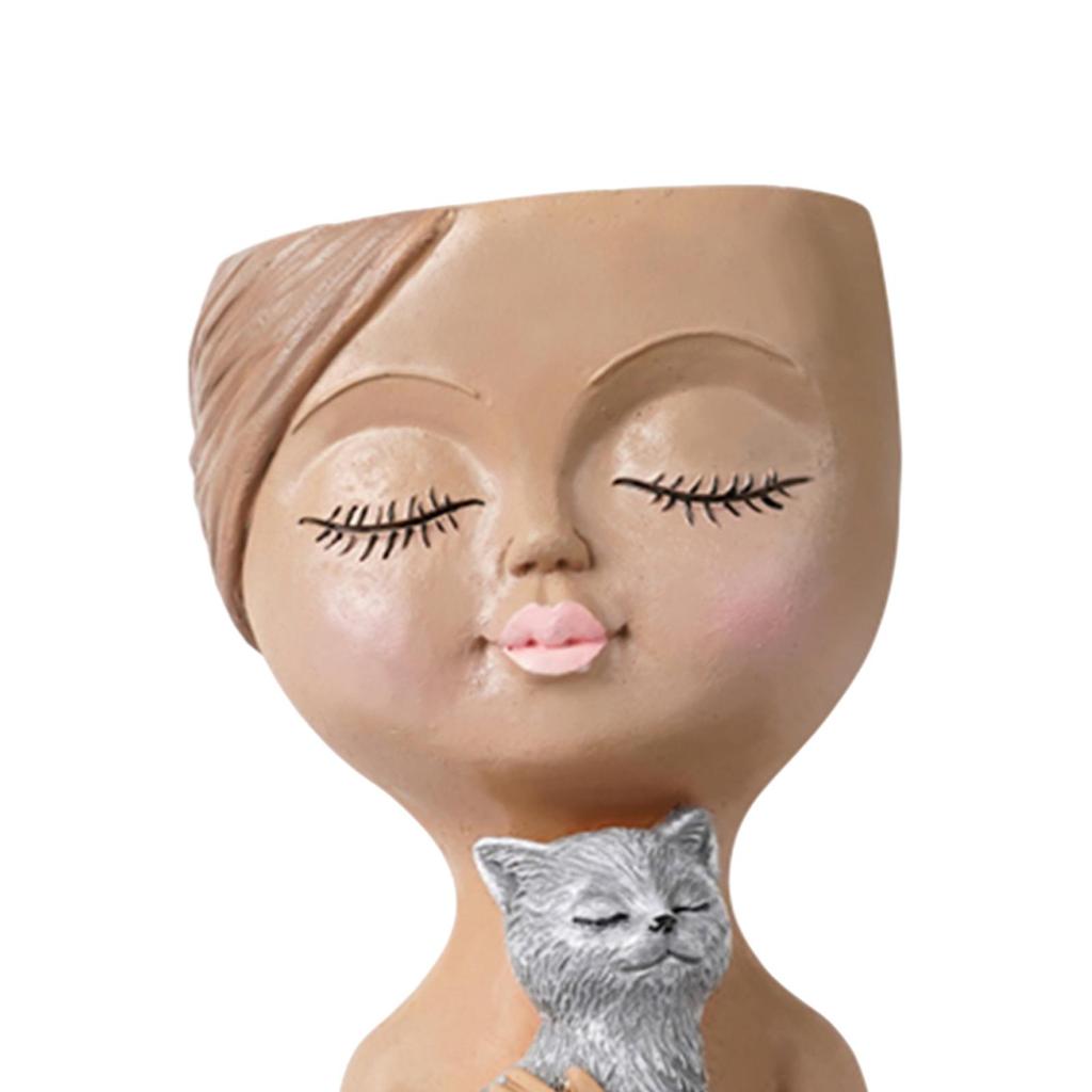 Face Flower Pot with Drainage Hole for Office and Garden Decor Family Women