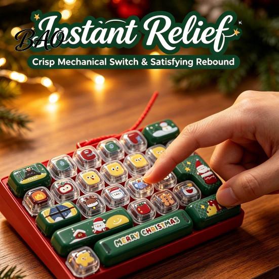 Students Focusing Aid 26-Key Keyboard Fidget Toy, Cartoon Christmas Push Bubble Keyboard, Stress Reliever Relief Mini for Backpack Purse Charm