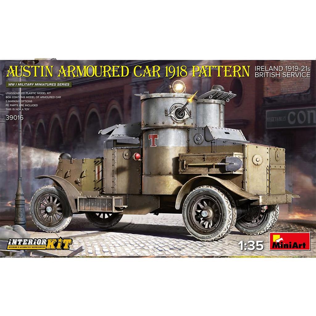 Miniart Масштаб 1/35 Британский бронеавтомобиль Austin, модель 1918 года, Ирландия, 1919-1921, Полный интерьер, Пластиковая модель в наборе, MA39016, Предварительно окрашенный