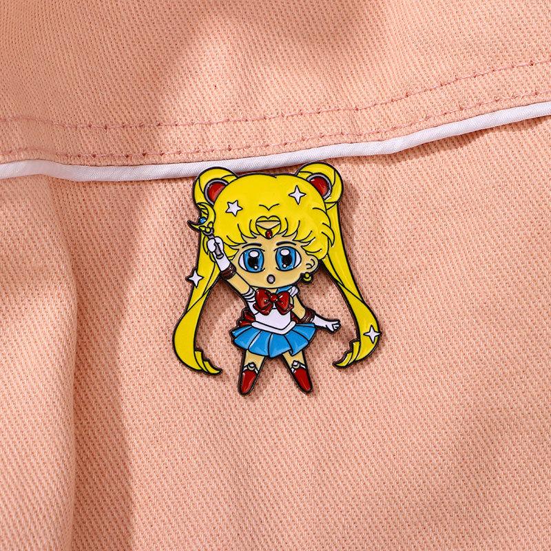 Anime Peripheral Brooch Sailor Moon Hare Cartoon Cute Girl School Bag Decoration Dripping Oil