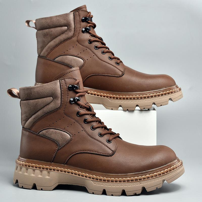 Ботинки Мартин на толстой подошве мужские кожаные ботинки зимние рабочие ботинки короткие ботинки с высоким верхом локомотивные мужские туфли кожаные нескользящие и износостойкие