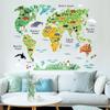 Colorful Animal World Map Wall Sticker for Kids Room Home Decor 3D Decals Creative Living Room Stickers