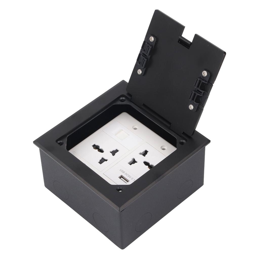 Floor Power Socket Box Stainless Steel 16A 3 Prong Hole USB Computer Port Recessed Outlet Box