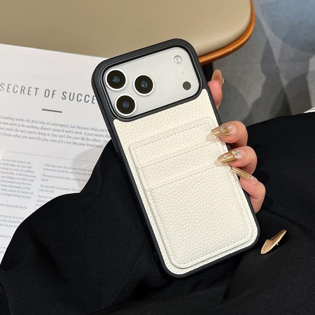 Кошелек с держателем для двух карт, противоударный чехол для iPhone 17 Air 16 15 14 13 12 11 Pro Max Plus, бампер с узором из кожи личи