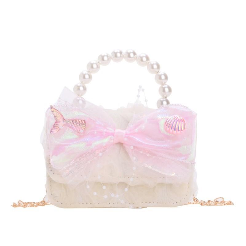 Fashionable Childrens Modern Single Shoulder Bag With Pearl Details And Design Bow