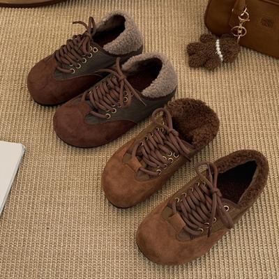 Женские хлопковые туфли в стиле ретро Майяра коричневого цвета на утолщенной платформе 2025 года, новые осенне-зимние бархатные теплые и усиленные немецкие кроссовки