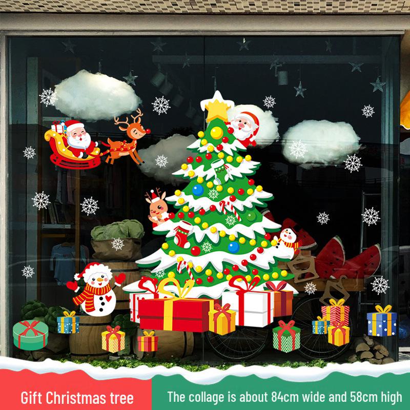 Рождественские настенные наклейки Санта-Клауса для витрин магазинов и торговых центров 2025 года — праздничное украшение для стеклянных окон.