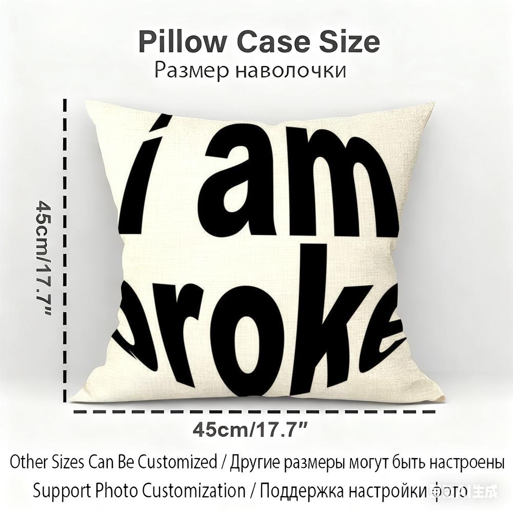 Fisheye In English Cushion Cover Household Decoration Linen Sofa Cushion Cover: Skin-Friendly & Breathable with Invisible Zipper