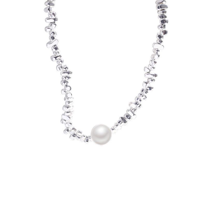 Комплект из серебряного ожерелья и жемчужного браслета: Нерегулярная цепочка, легкая роскошь, модная, универсальная