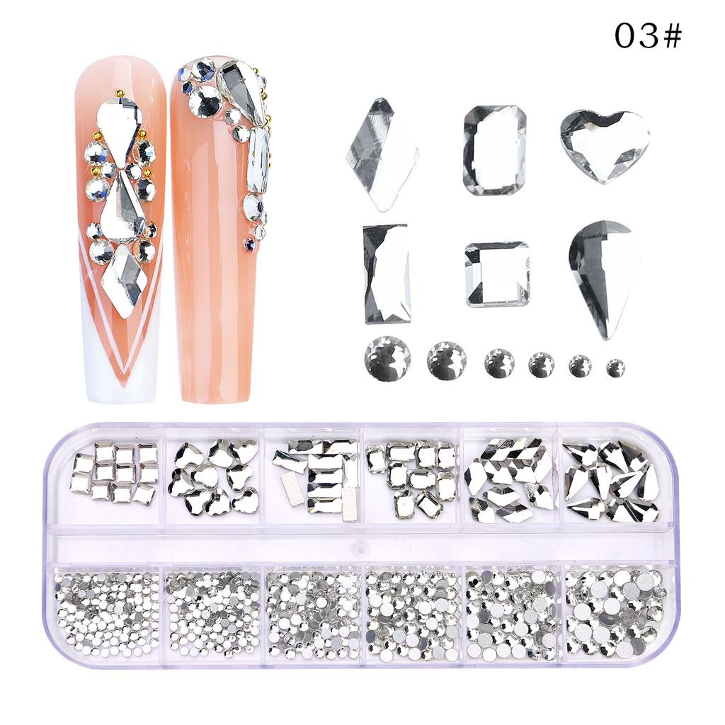 12 Grid Nail Art Diamond Special-Shaped Diamond Flat-Bottomed Rhinestone Ab Nail Art Jewelry Drill Nail Decoration Direct Sales