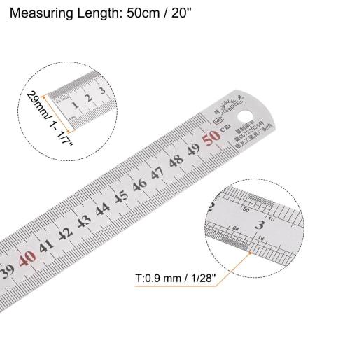 uxcell 2-Piece Stainless Steel Ruler, 50cm/20" Length x 1/28" Thickness x 1-1/7" Width, Straight Measuring Tool for Woodworking, Painting, and Crafts,