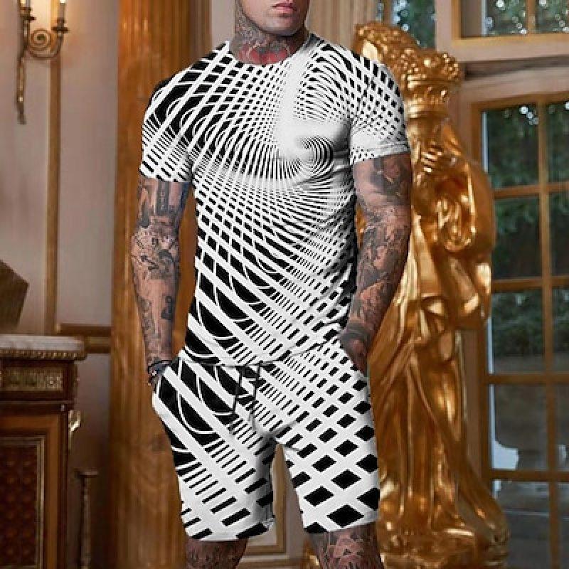 Муж. Шорты Футболка Набор Инвентарь Графика Оптическая иллюзия Одежда Одежда На открытом воздухе Повседневные С короткими рукавами 2 предмета Дизайнер На каждый день