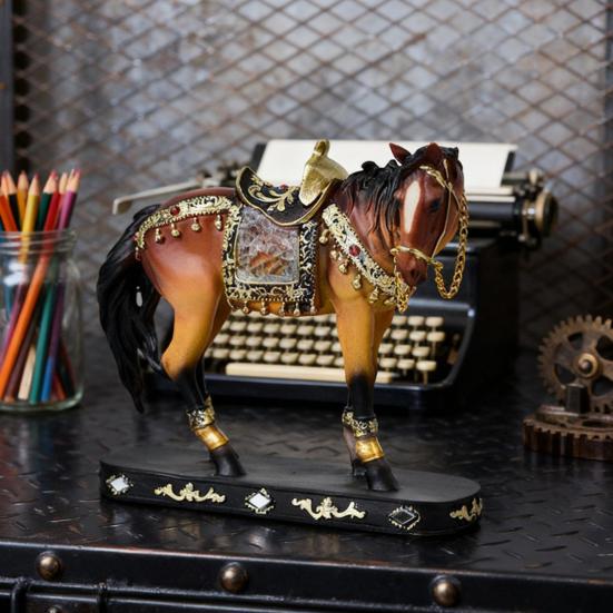 Retro Horse Statue Desktop Artistic Horse Figurine with Base Golden Painted Resin Horse Sculpture for Shelf Mantel Cabinet Display