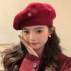 New Ankora Red Wool Knitted Beret Women's Autumn and Winter Style Big Head Circumference Showing Face Little Painter's Hat