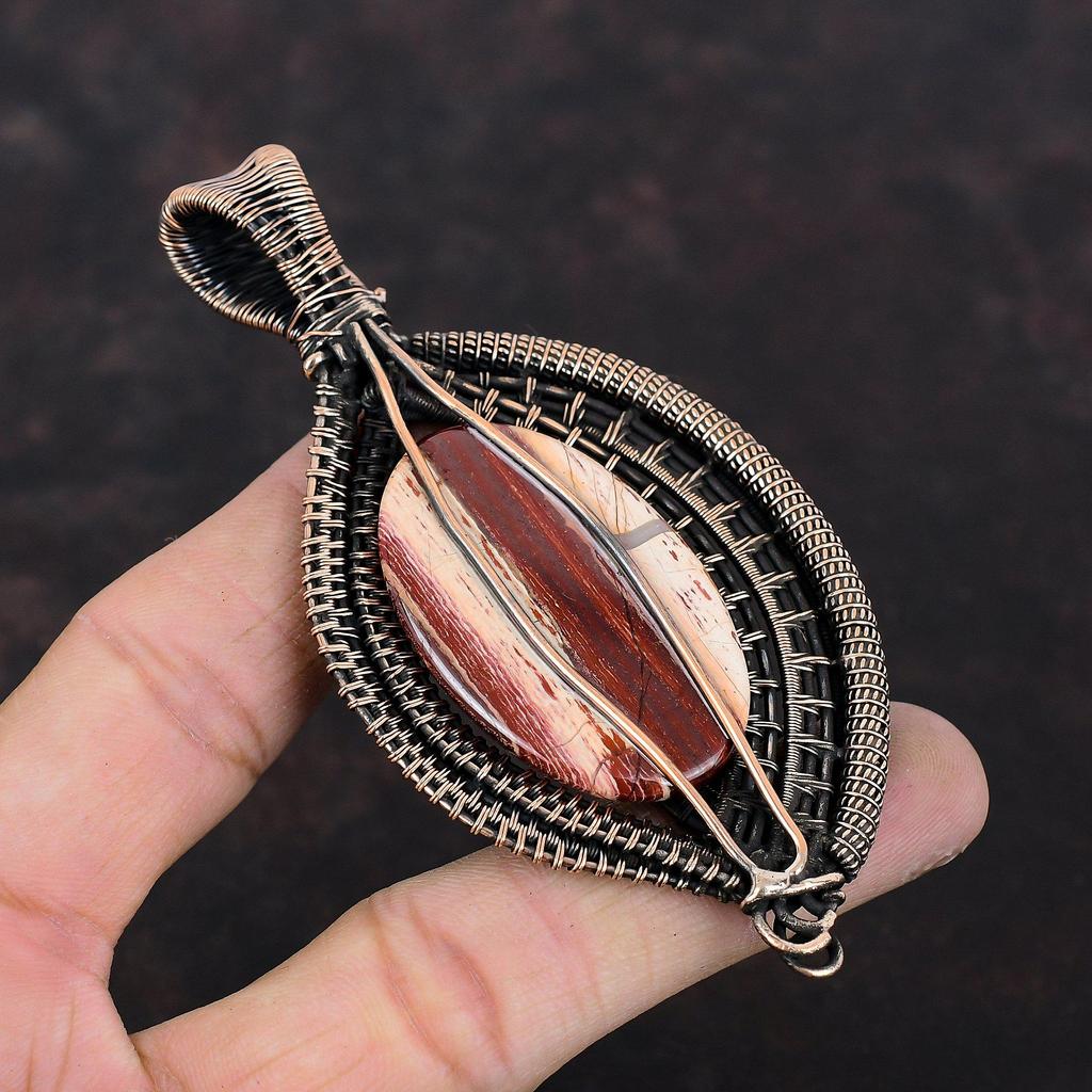 Red Snakeskin Jasper Pendant Copper Wire Wrapped Pendant Gemstone Pendant Copper Jewelry For Gift Amazing Pendant Handmade Wire Wrap Jewelry