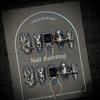 Средние ногти-пуанты, квадратные накладные ногти, френч тип, клей для ногтей с 3D-дизайном, многоразовые накладные акриловые ногти, полное покрытие, наклейки для ногтей для женщин