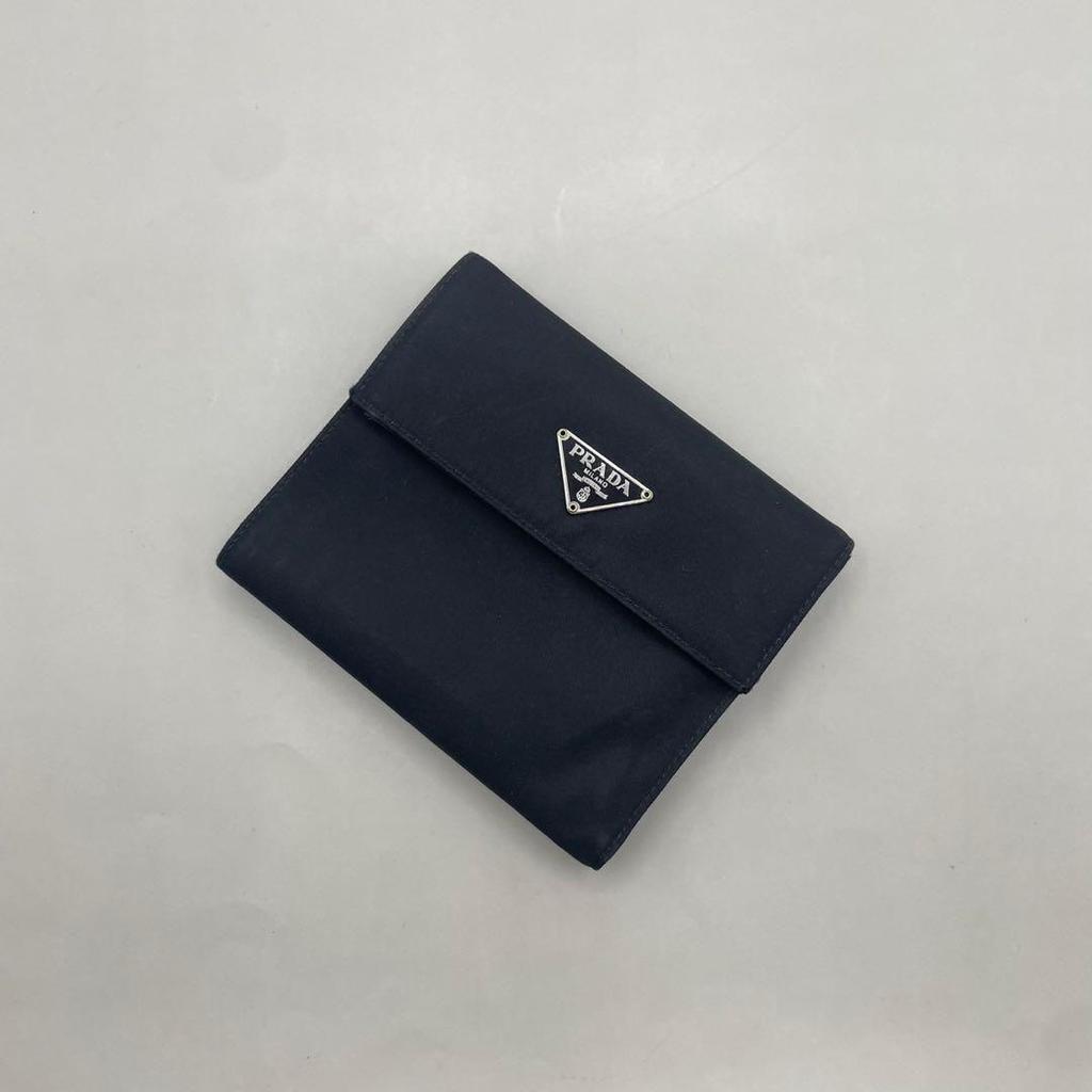 Used Excellent condition Prada bi-fold wallet, triangular logo, Tessuto nylon, black