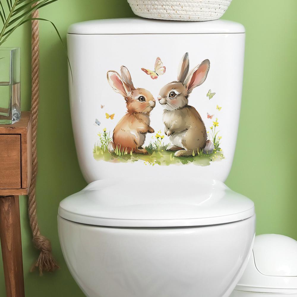 Fun-m115 Милый мультфильм кролик трава туалет с ванной украшение ванной комнаты настенная наклейка