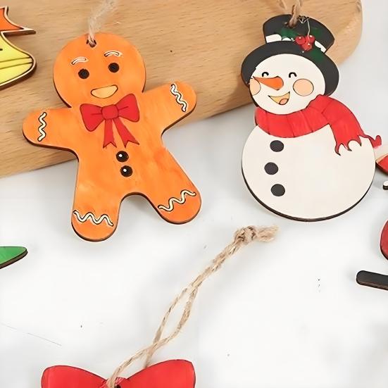 Yousheng 12 Pcs Wooden Christmas Ornaments To Paint DIY Blank Unfinished Wood Reindeer Santa Claus Christmas Tree Bell Wreath Cutouts for Winter