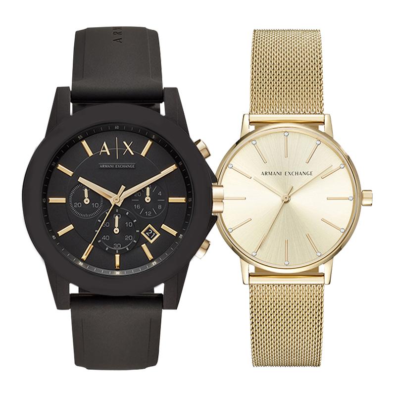 Armani Exchange AE Наручные часы Кварцевый механизм Силиконовый ремешок Черный циферблат Унисекс AX5536-AX7105