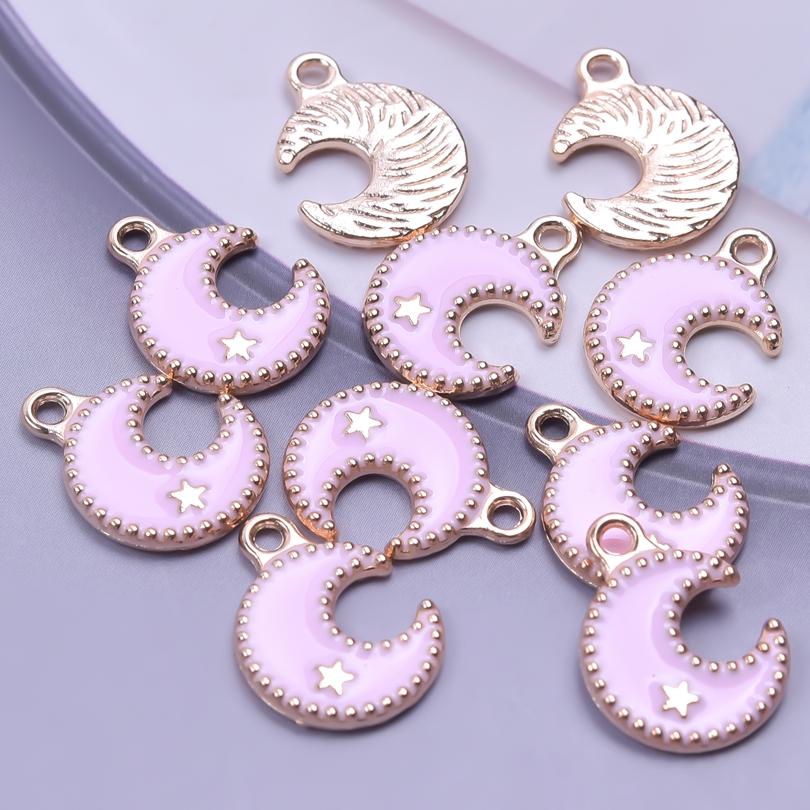 Pink Love Girl Accessories Enamel Bulk Charms For Jewelry Making Supplies Moon/Flower/Butterfly Pendants Charm DIY Earring Craft