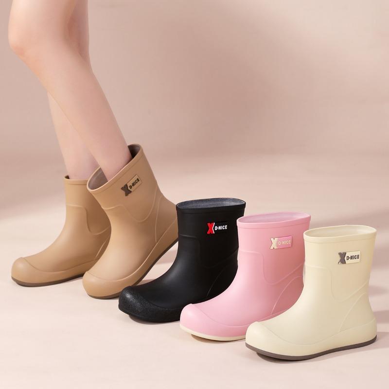Simple white campus wind glue shoelaces waterproof shoes rain shoes khaki rain boots urban commuter non-slip women's water boots