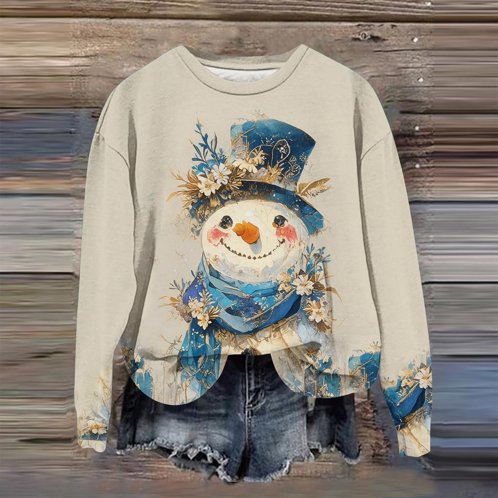 Women's Fashion Printed Long Sleeve Loose Round Neck Sweatshirt Top Fall