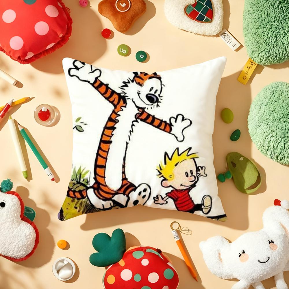 Comic CCalvin and HHobbes Cushion Cover Plush Fabric Soft DoubleSided Printed Sofa Warm Winter Home Gift Pillow Cover