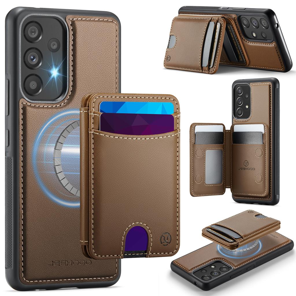 For Samsung Galaxy A53 5G Magnetic Case JEEHOOD J10 Leather Back Phone Cover with Detachable Card Holder Kickstand