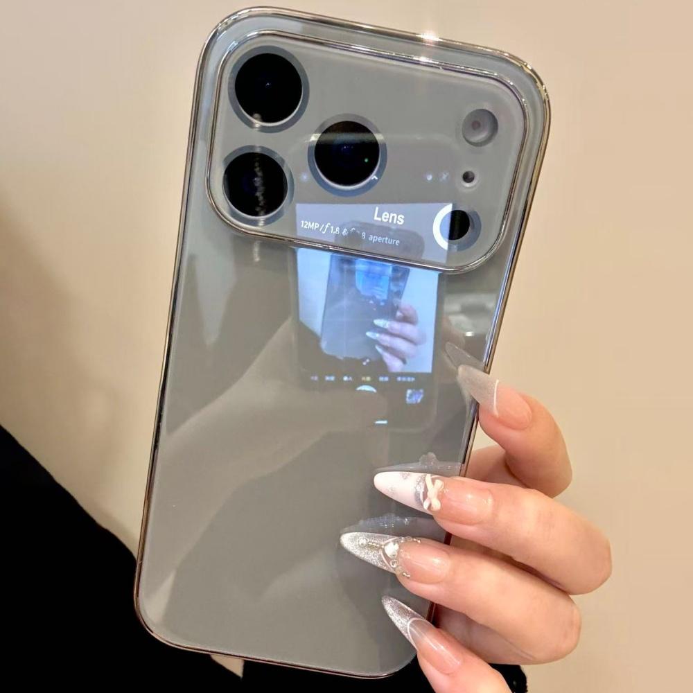 Glass Glossy Window Case For iPhone 17 Air 16 15 14 13 12 Pro Max Plus Shockproof Plating Armor Original Phone Covers