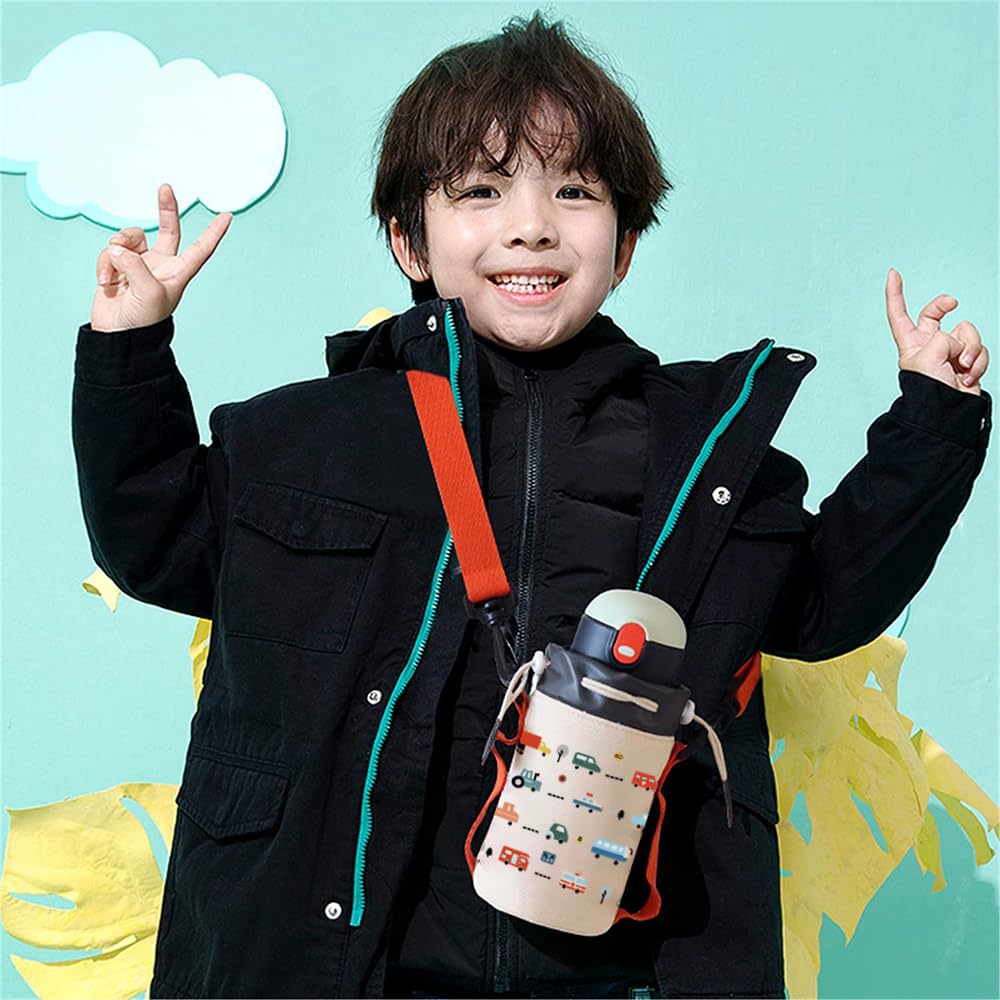 Детская бутылка для воды CINNOR, Изолированная, Сохраняет напитки холодными или горячими, Вакуумная изоляция, Включает чашку для питья, 3-стороннюю соломинку, Кружку, Термос и