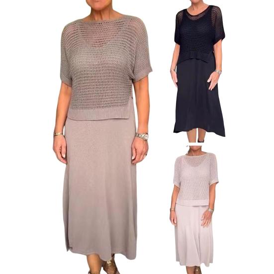 Женский комплект из 2 шт./компл., вязаный топ с коротким рукавом и круглым вырезом, топ с V-образным вырезом