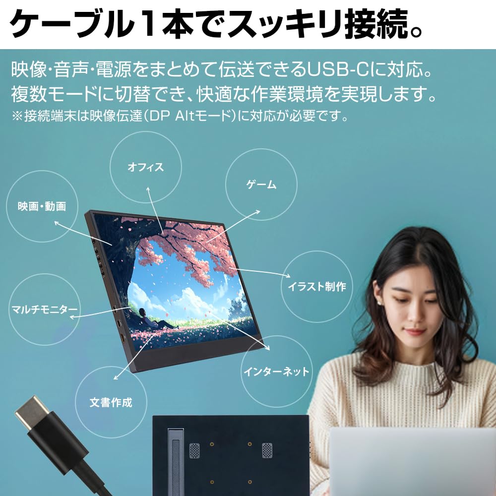 Мобильный монитор WINTEN WUXGA IPS с VESA Slim и динамиками WT-140LP-BK 14-дюймовый 19201200 Портретный/Альбомный дисплей, Соответствует стандартам, Встроенная подставка,