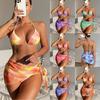 European and American Sexy Fashion Tie-dye Bikini Mesh Skirt Three-piece Women's Swimsuit