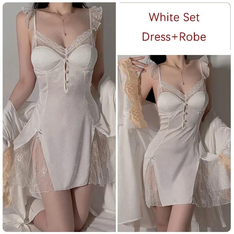 Роскошная пижама, женский пижамный комплект, мини-платье на шнуровке с бюстгальтером, сексуальная женская пижама