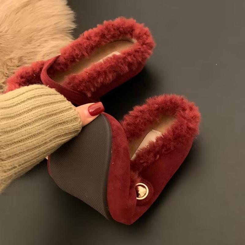 Зимние Новые Баотоу Тапочки Женская Мода Круглый Носок Мелкий Вырез Замша Противоскользящие Износостойкие Плоские Туфли