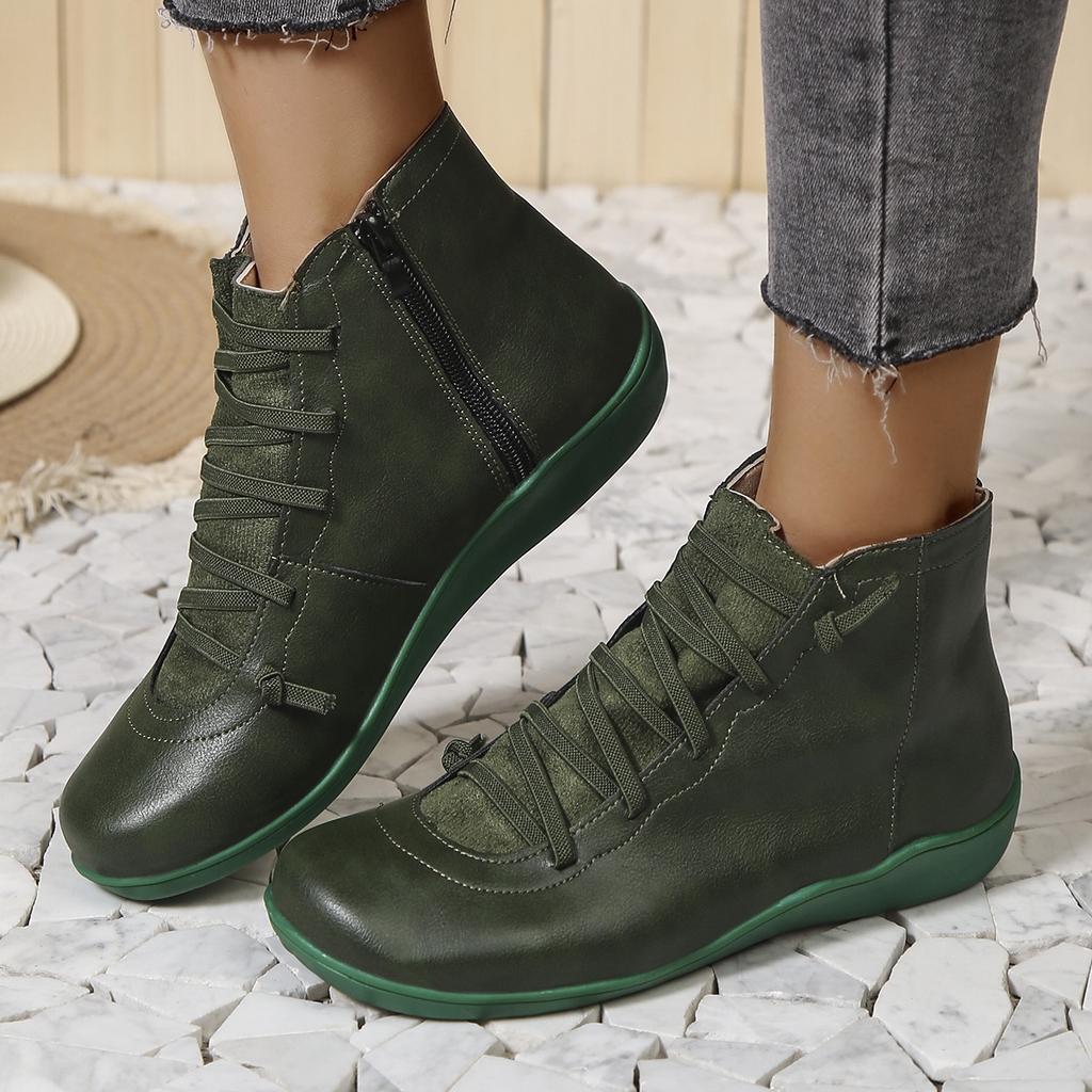 Women Boots 35-43 Autumn Winter Ankle Flat Shoes Short Boots Lace Up Warm Retro Booties Botas Non-slip Shoes