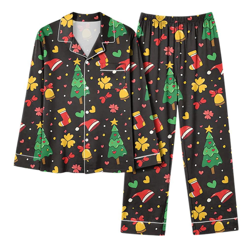 Женский повседневный модный комплект для дома с длинным рукавом и брюками с рождественским принтом