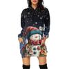 Women's Christmas Print Long-Sleeved Hooded Pocket Pullover Dress