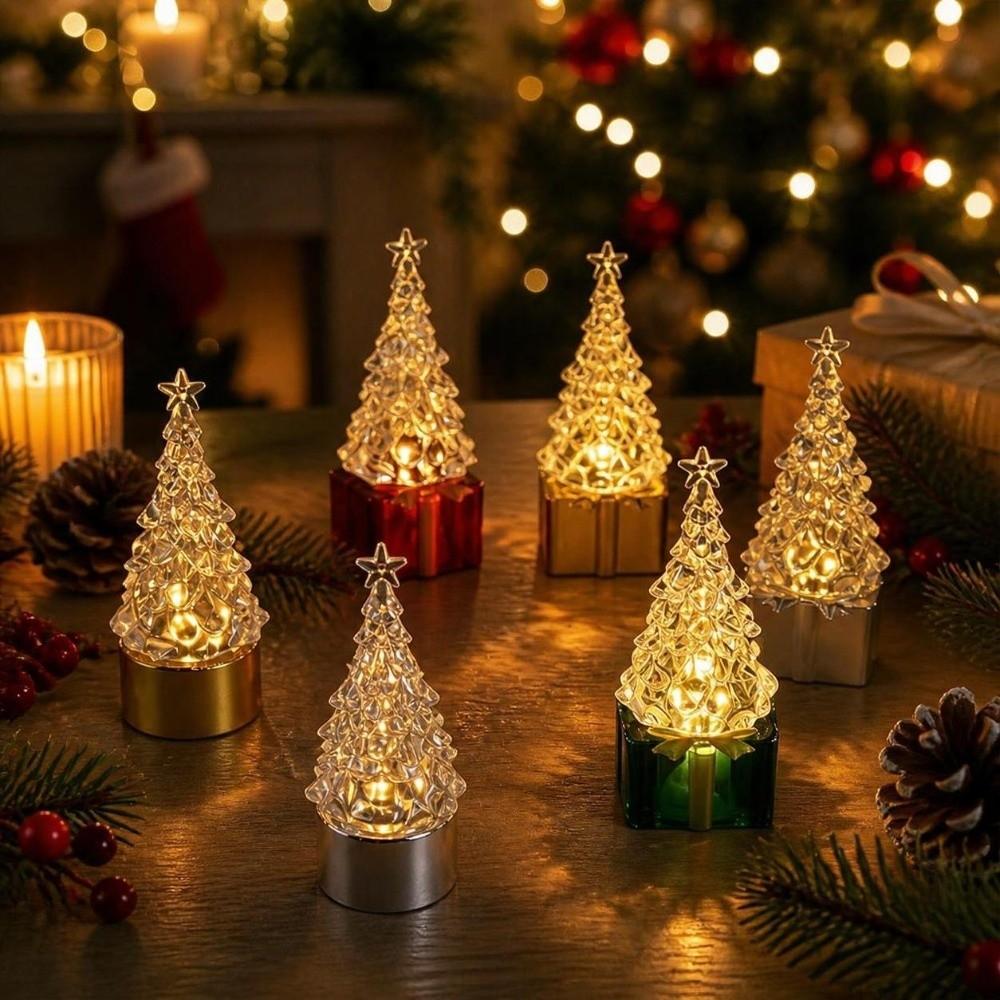 Flameless Light Up Xmas Tree Ornaments Warm Light LED Atmosphere Lamp Christmas Decor