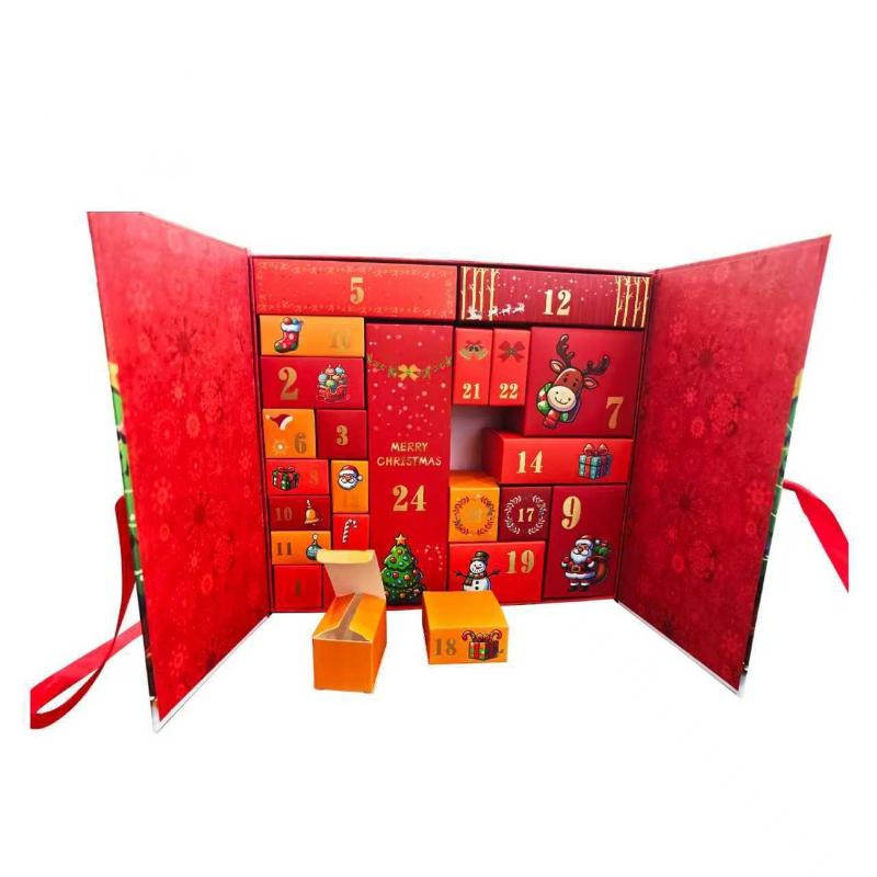 Рождественский обратный отсчет Пустая подарочная коробка для наполнения 24 дня Санта-Клаус с принтом Коллекционная коробка Рождественские коробки адвент-календаря