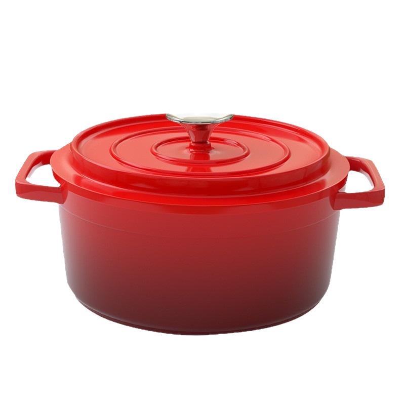 Эмалированная чугунная кастрюля с антипригарным покрытием и большим объемом: Кастрюля с плоским дном для супов и других блюд.