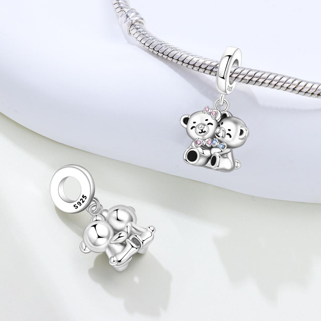 Orstarry 925 Silver Little Bear Pendant Beads Charm Bracelet Jewelry DIY Gifts for Party Animal Lovers