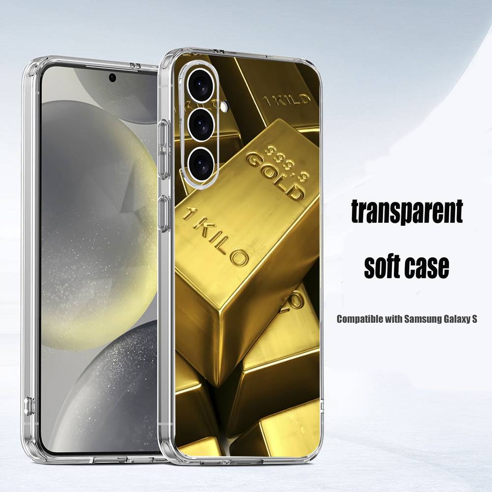 Деньги Золото Искусство Чехол Для Телефона Для Samsung S24,30,21,22,23,20 FE,lite,PIus,Ultra,5G,Note,9,10 Прозрачная Крышка